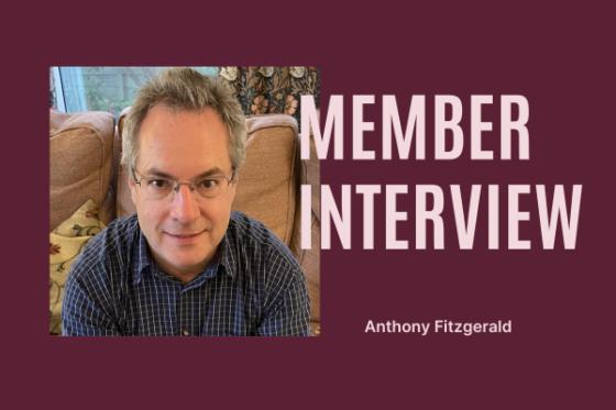 The text reads: member interview, Anthony Fitzgerald. It is accompanied by Anthony's photo.