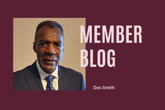 The text reads: member blog, Des Smith. It is accompanied by Des' photo.