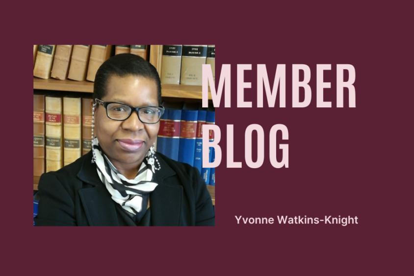 The text reads: member blog, Yvonne Watkins-Knight. It is accompanied by Yvonne's photo.